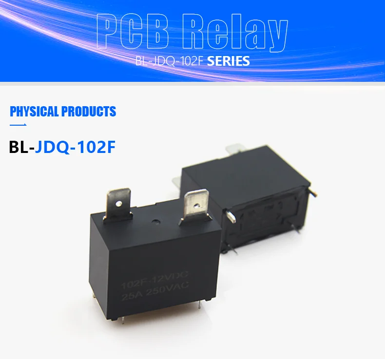 50PCS GBeelee BL-JDQ-102F Produsen China OEM Relay Daya Tinggi 12v 4pin 20a 25a Relay Mini Pcb 250vac Relay Listrik Untuk AC
