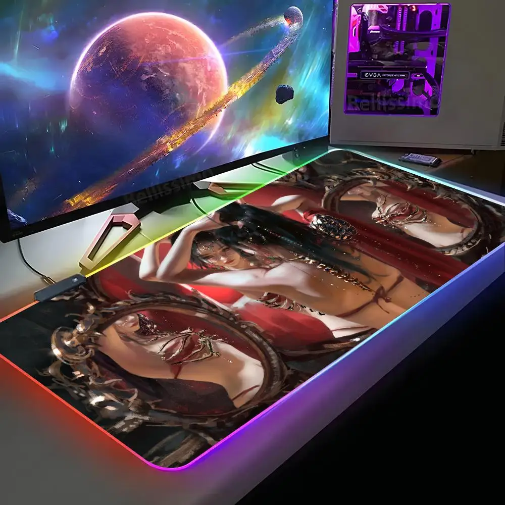 

Anime GhostBlade Mouse Pad XXL RGB Gaming Mouse Pad HD Gamer Accessories Large LED Light MousePads PC Carpet With Backlit
