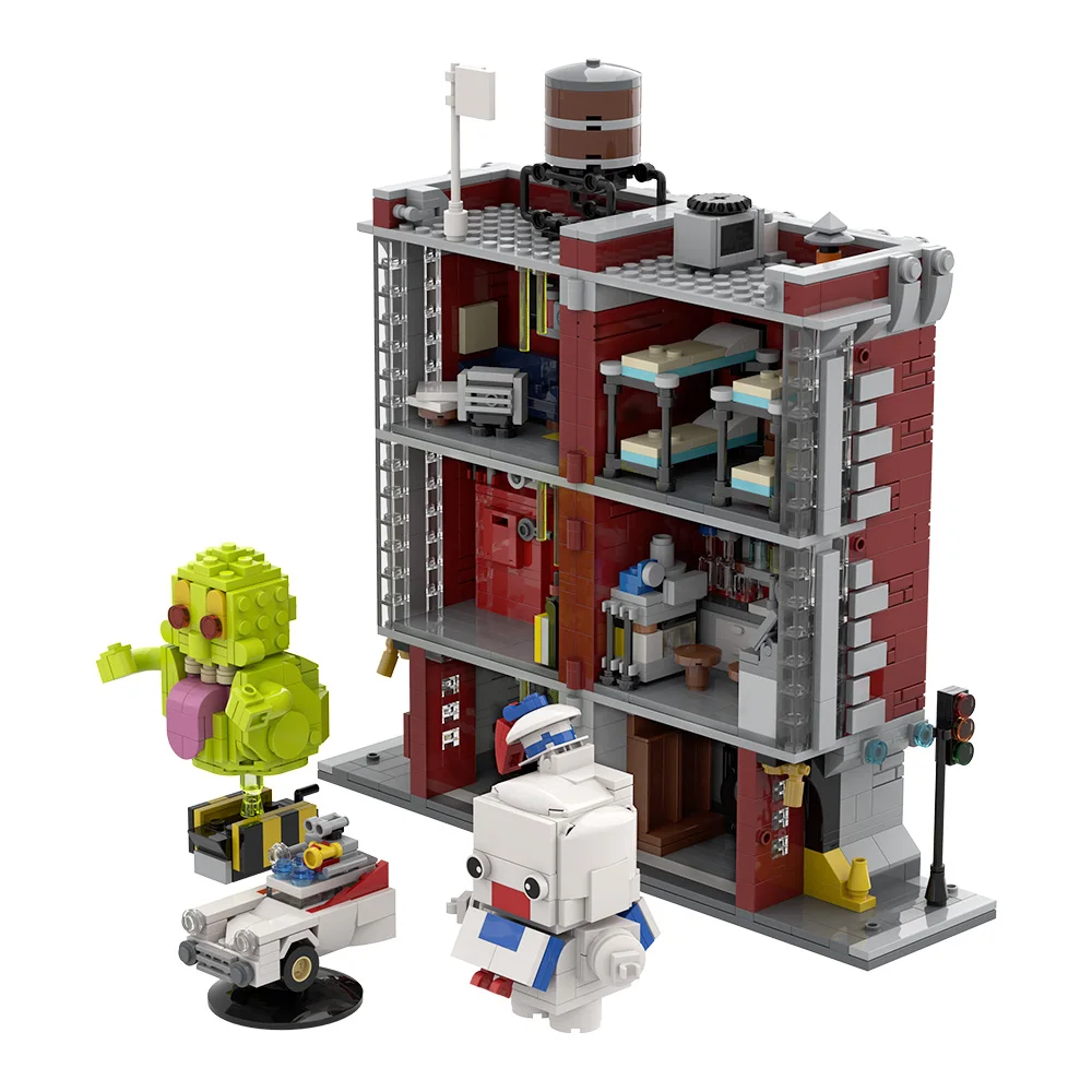 

MOC Movie White Ghosts Man Firehouses Company Building Blocks Model Gluttonouseds Film characters White Bricks Toy Children Gift