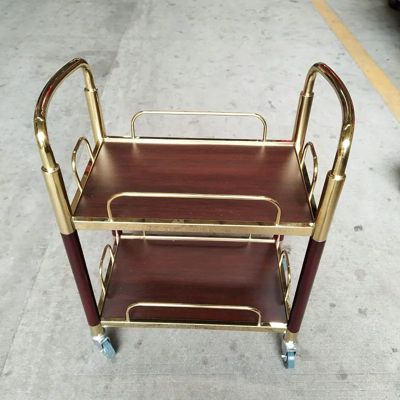 Manufacturer supply, double-layer luxury titanium edge wine truck, hot pot truck, three-layer tea truck, hotel service truck