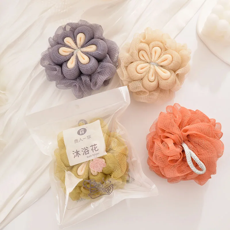 Flower Shaped Bath Balls Color Blocking PE Bath Flower Soft Mesh Scrubbing Bubble Net Two Color Bath Flower Bathing Accessories
