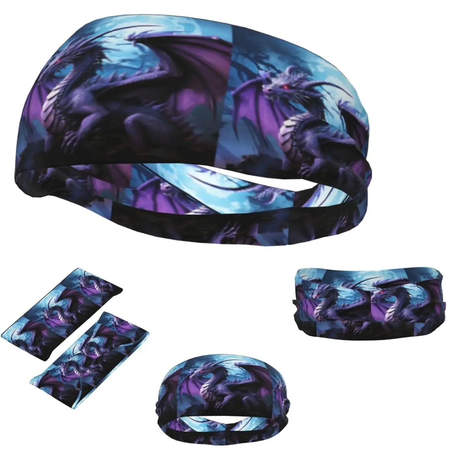 

Purple Dragon Purple Moon Non Slip Workout Sweatbands Adjustable Sports Head Band Moisture Wicking Hairband for Running Yoga Spa