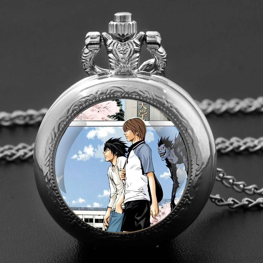 

Death Note Design Glass Dome Quartz Pocket Watch With Durable Chain Arabic Numeral Dial For Men And Women Creative Gifts