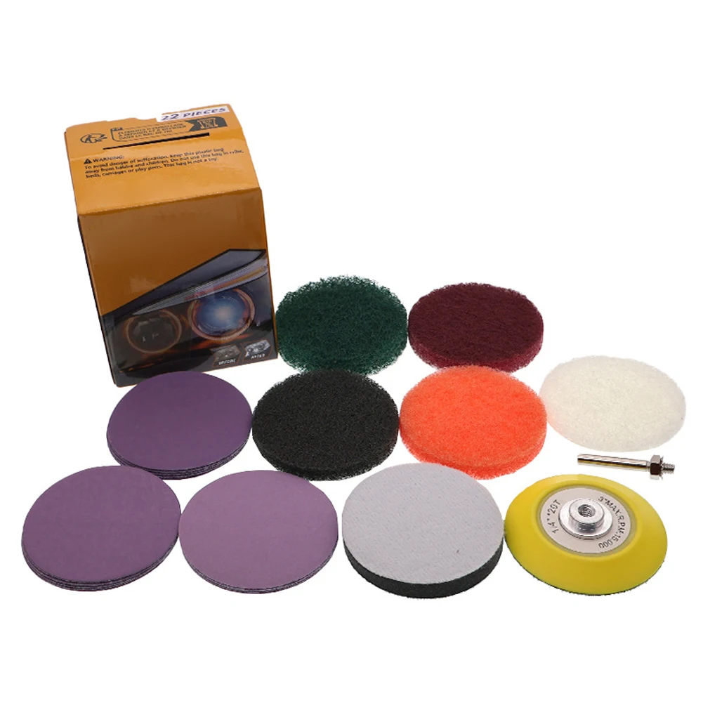 Car Headlight Restoration Kit 22 Pieces with Water Compatible Sandpaper for Smooth Polishing and Clear Light Results