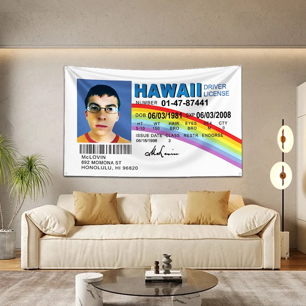 ID card driving license Flag Polyester Digital Printing Banner For Garage or Out door Mclovin Decoration