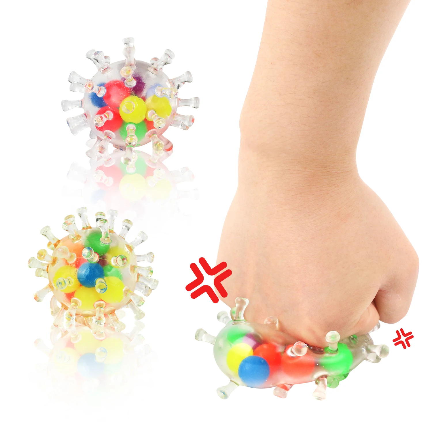 Children's Creative Novelty Toy Squeezing Stress Relief Ball with Spike Color Bead Virus Ball in the Ball TPR Soft Glue
