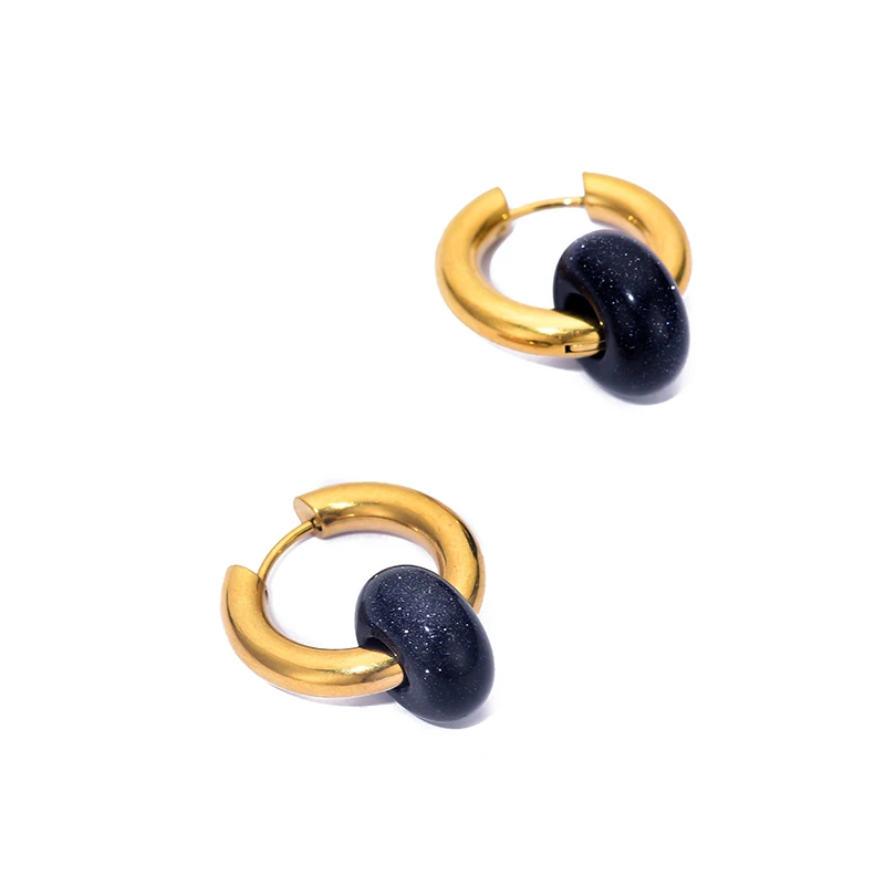 Klassische Mode Naturstein Runde Perle Creolen Frau Türkisen 3,0mm Dicke Edelstahl Ohr Schnalle Ohrringe Schmuck – Detail 33