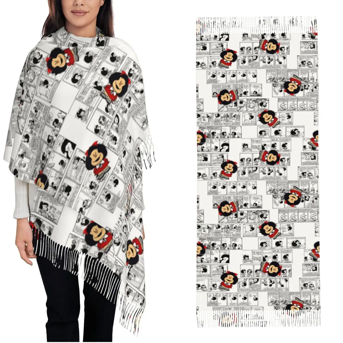 Mafalda Comic Books Shawl Wraps Women Warm Long Soft Scarf Funny Cartoon Pashmina Shawl Scarves