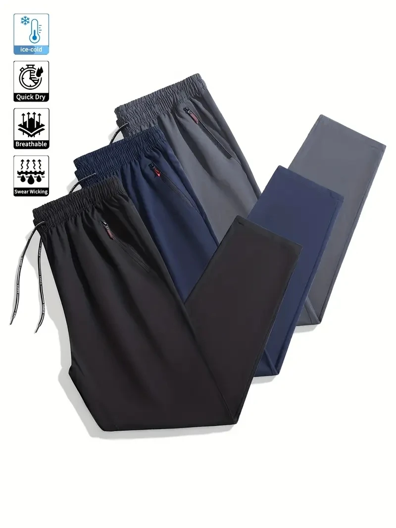 3-Pack Soft Men's Casual Straight Pants Stretch Elastic Waist Jogger Korean Classic Blue Black Gray Brand Trousers Plus Size
