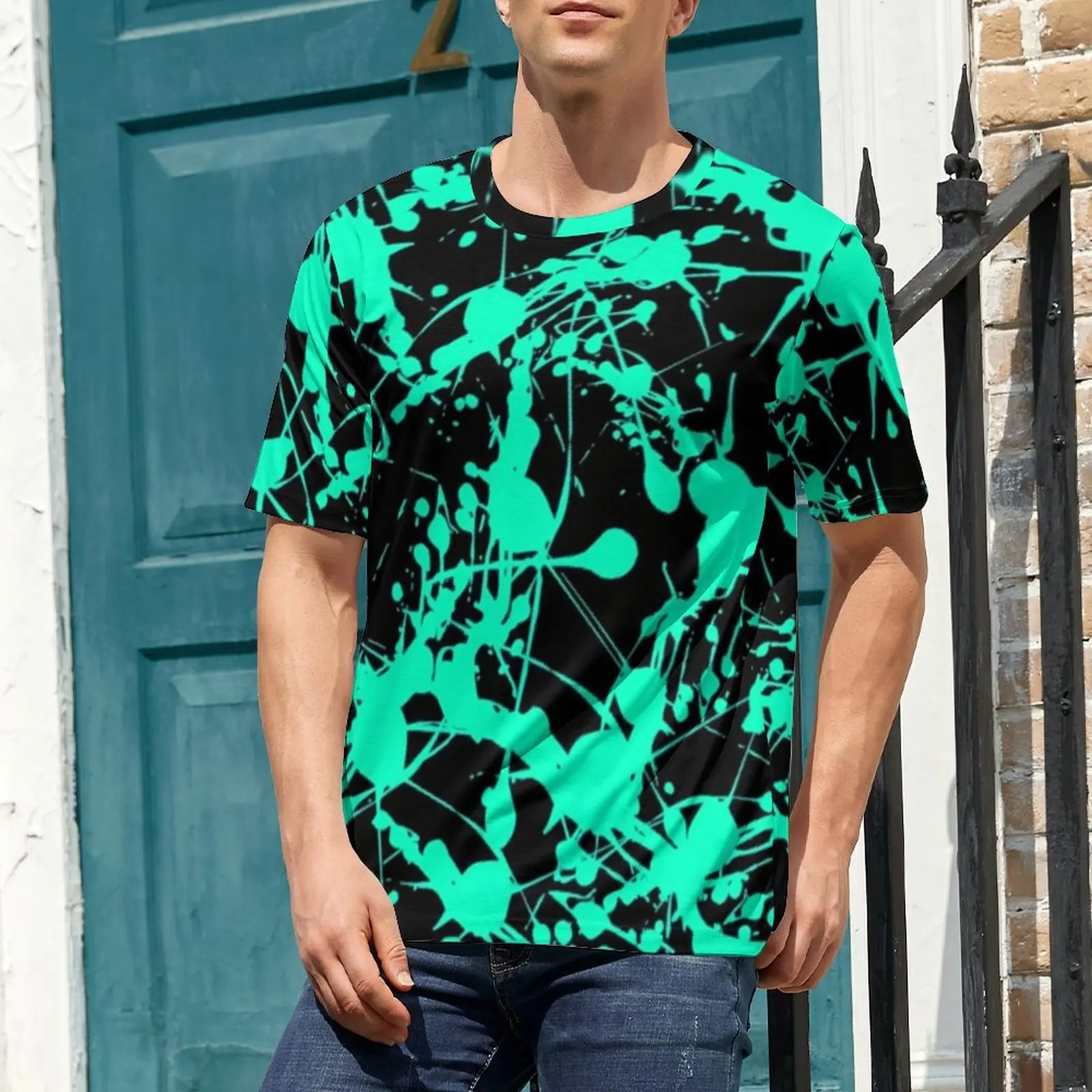 Oversized T-Shirt Original Neon Splash T-Shirts Abstract Print Funny O Neck Tee Shirt Man Hip Hop Custom Tees