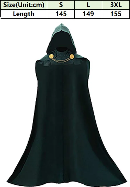 Doom Cosplay Green Hooded Cloak Collar Chain Set Dr Costume Movie Roleplay Cap Clothing for Men Halloween Carnival Party Suit