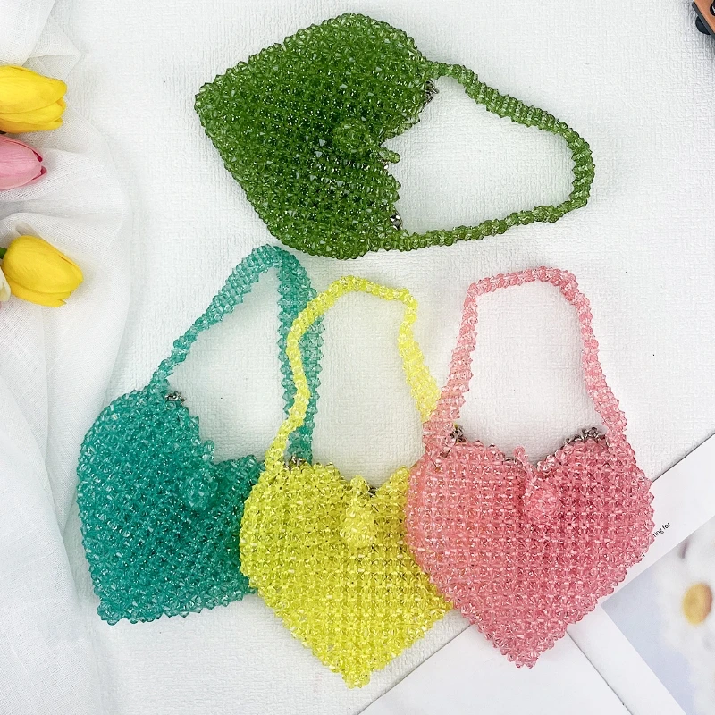 

Mini Heart Shaped Transparent Acrylic Handmade Beaded Handbag 2026 Spring/summer Fashionable Portable Lipstick Bag Sac A Main