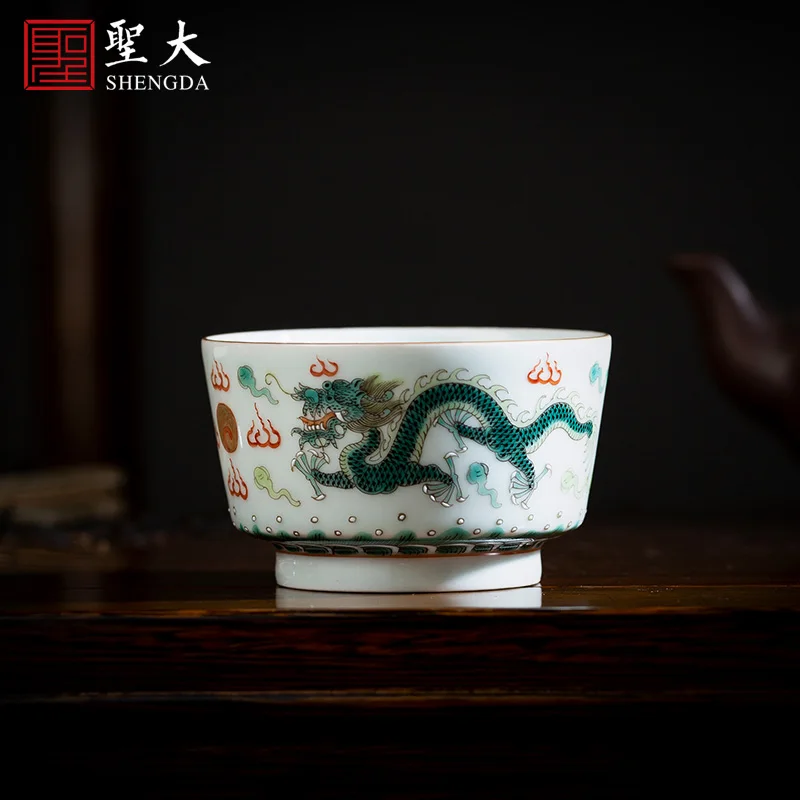 

cup hand-painted imitation Guangxu colorful dragon and phoenix pattern pair cup Master Cup hand-made Jingdezhen tea set