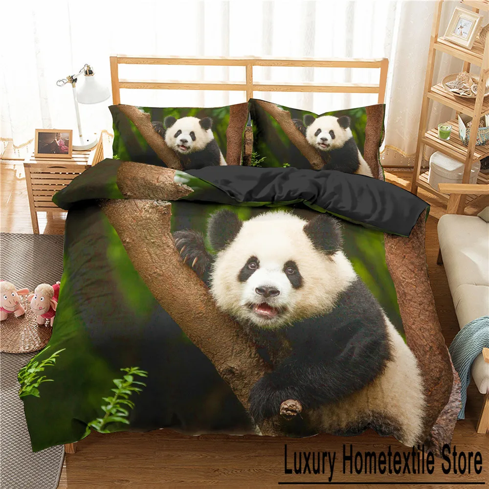 

Комплект пододеяльников с пандой, король, королева, милые животные, разные позы, бамбуковая ветка, комплект постельного белья, черный, белый цвет, 2/3 шт., полиэстер, пододеяльник