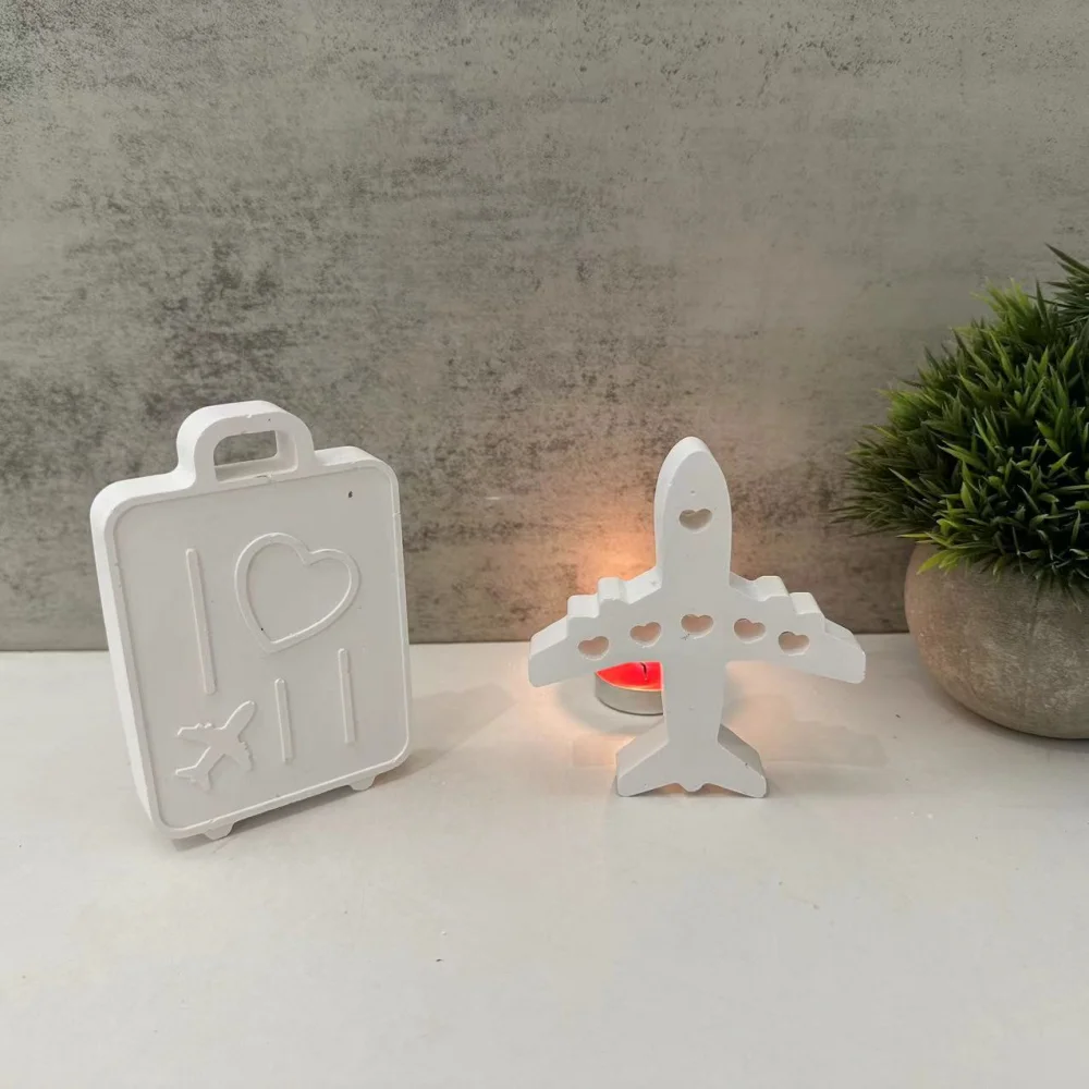 Airplane Silicone Mold Aviation Suitcase Scented Candle Soap Mold Airplane Ornament Resin Plaster Mold Home Decor Gifts