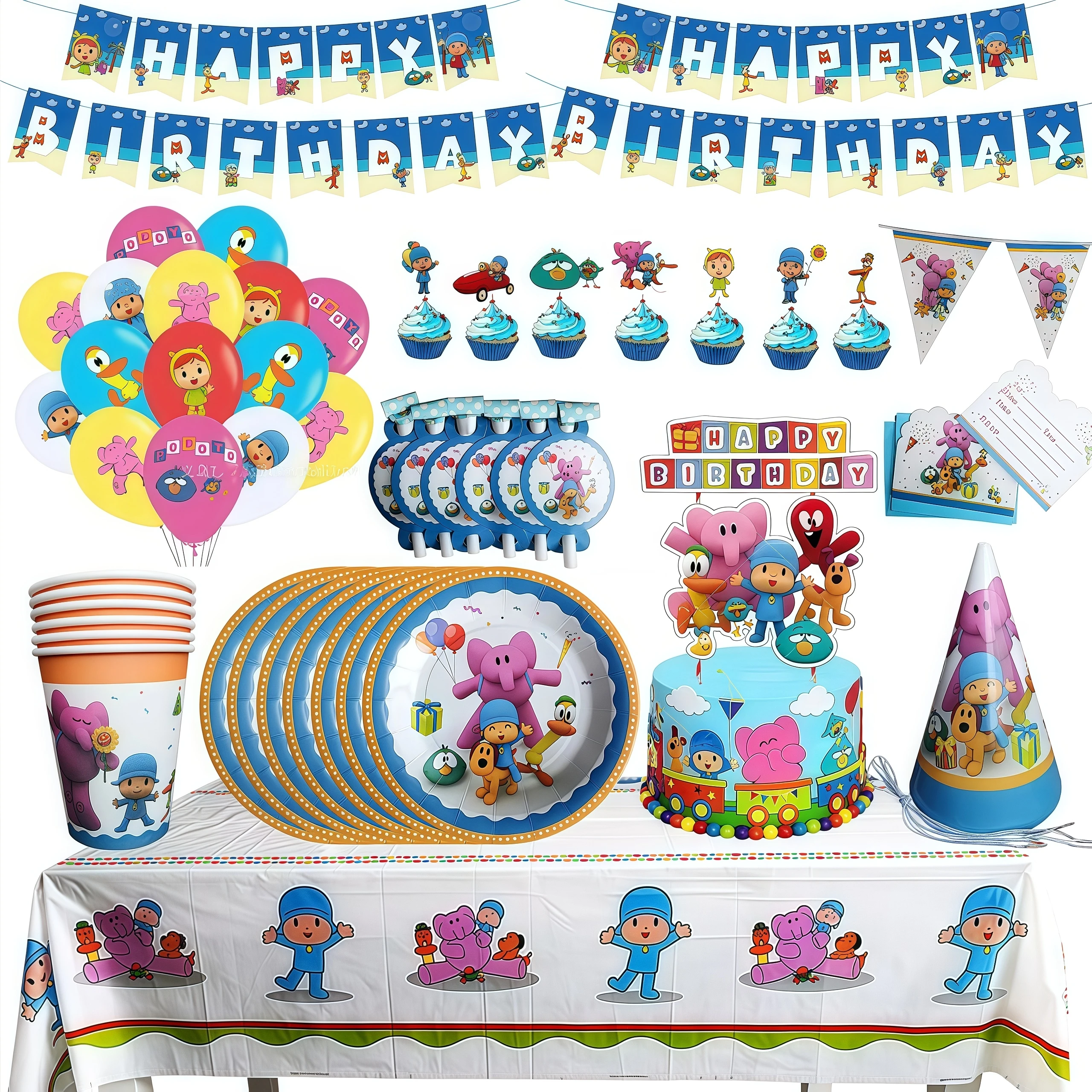 Décorations de fête d'anniversaire à thème P-Pocoyoes, vaisselle jetable, assiettes, bannière pour fournitures de fête prénatale, cadeaux pour enfants