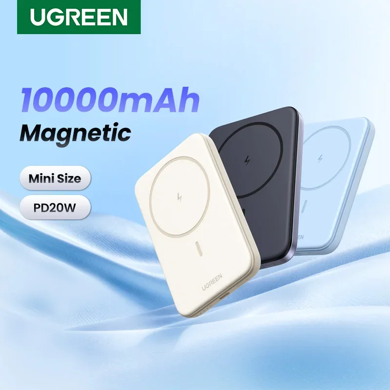 UGREEN Uno Magnetic Power Bank 10000 mAh, Portable PD Charger 20W with USB C Cable, Display and Stand, Compatible with iPhone 17 Pro Max Air/16/15/14/13/12 Mini Plus Pro Max (Black