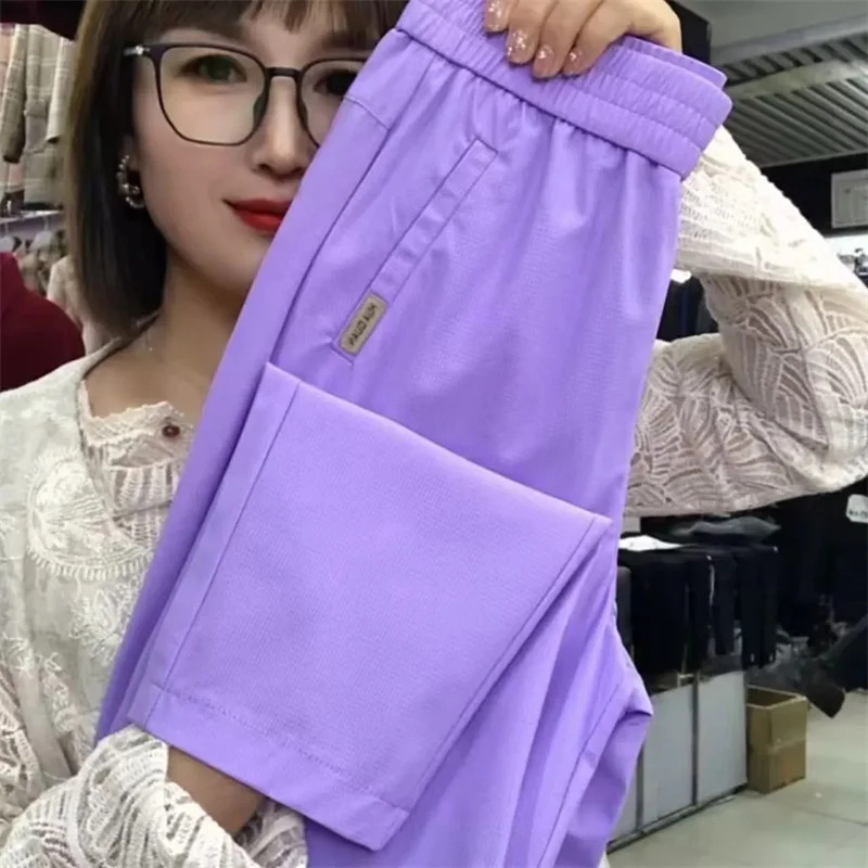 جديد 2025 السراويل النسائية الكورية الصيف واقية من الشمس رقيقة عالية الخصر عادية فضفاض تنفس السراويل الرياضية الإناث هارون السراويل السيدات