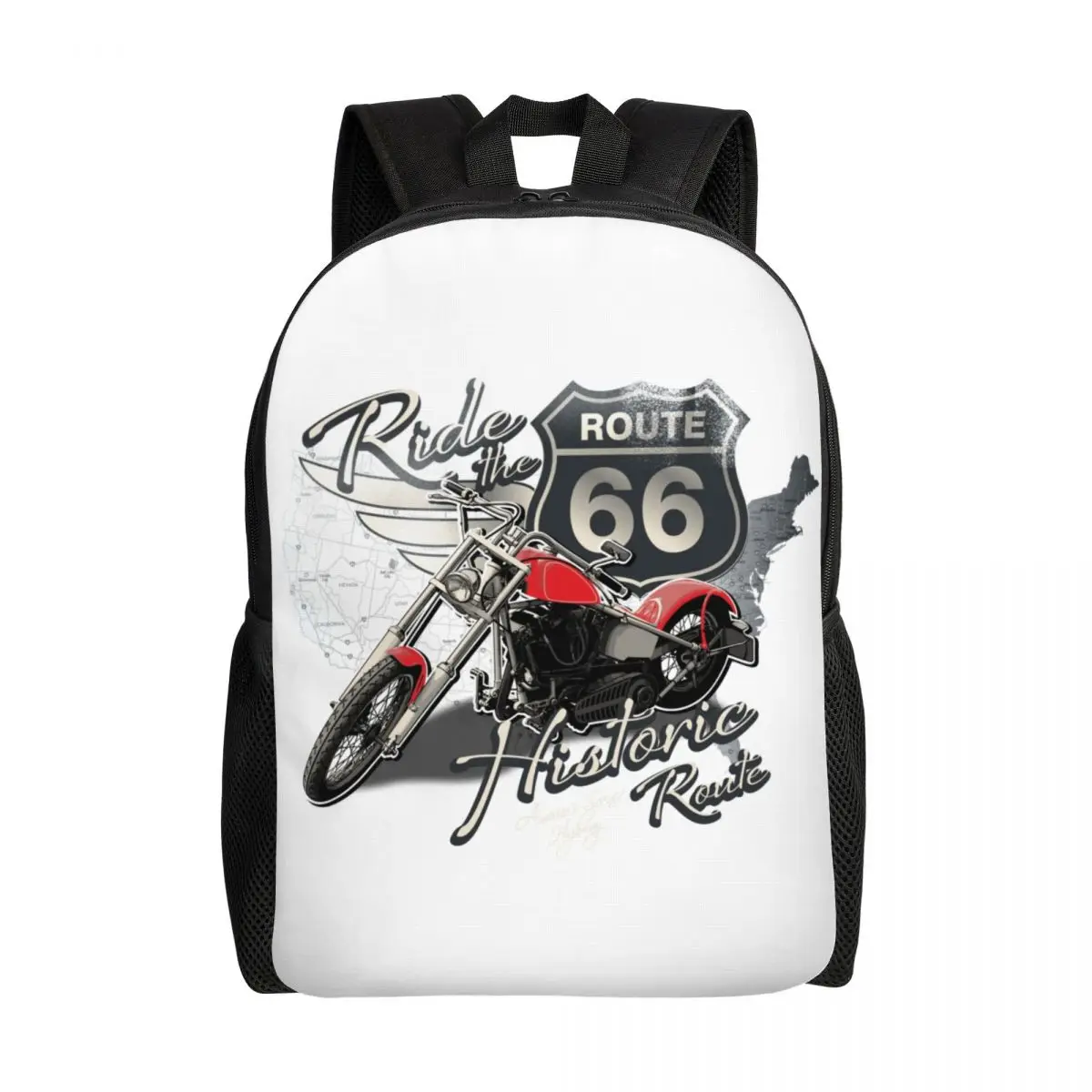 US 66 Biker Backpack for Men Women College School Student Bookbag Fits 15 Inch Laptop Route 66 America Highway Motorcycle Bags