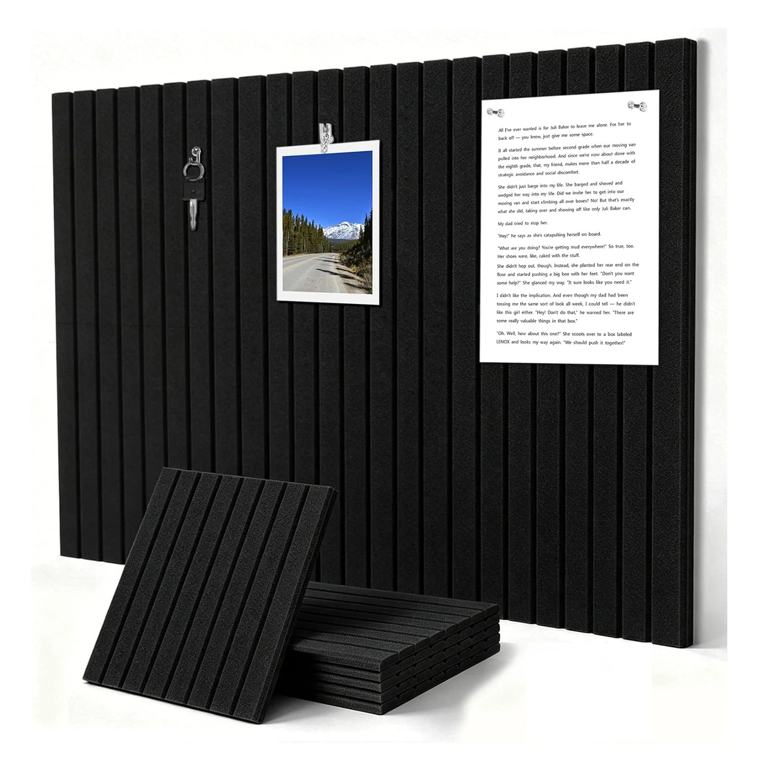 12PCS Bulletin Felt Wall Tiles Cork Note Pin Boards Sound Acoustic Panels Soundproof for Home Office Decor Living Room Bedroom