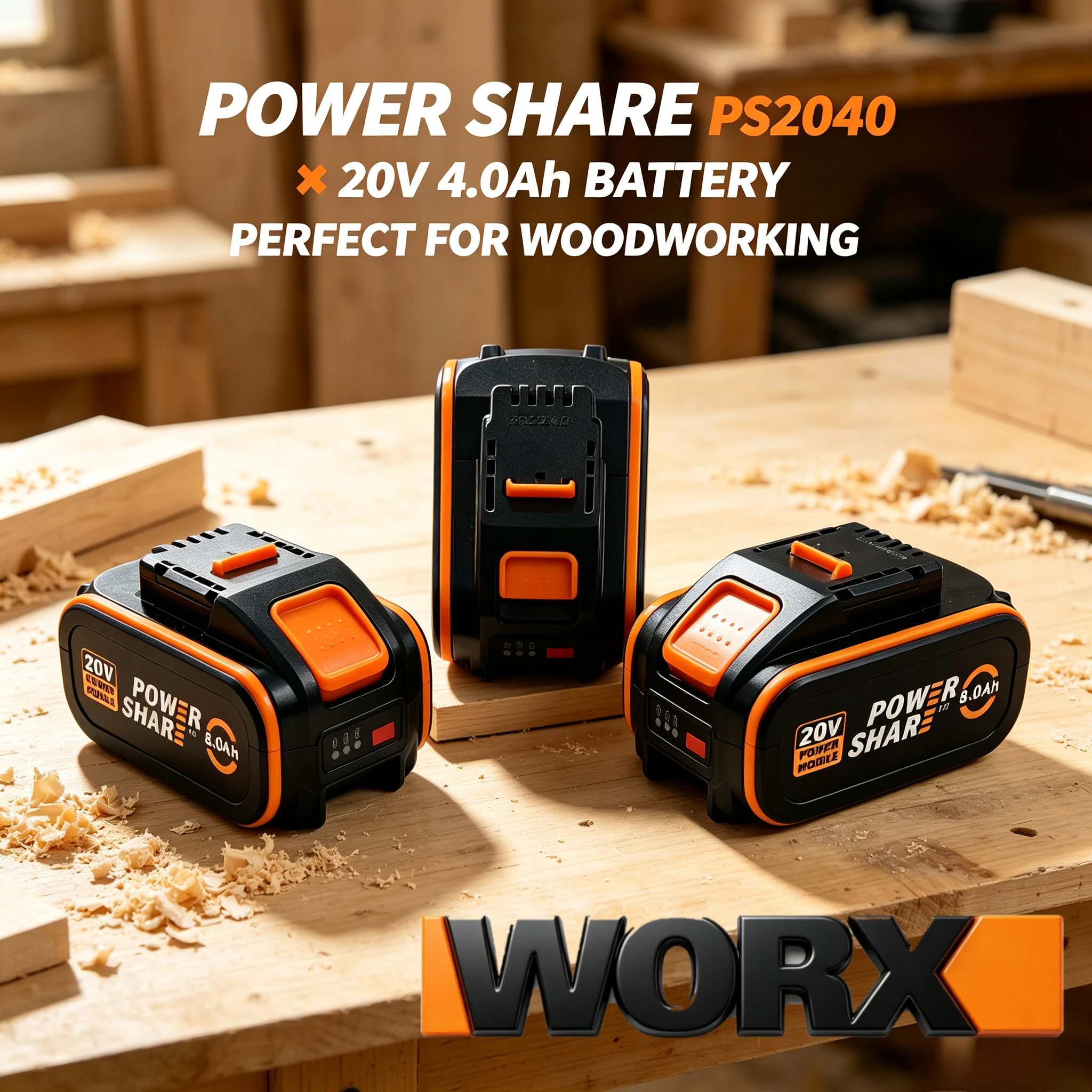 WORX 20V 4000mAh  Lithium Battery,Short‑Circuit Safe Design,Fit WA3575 WA3551.1 For WORX Powershare Workshop Power Tools