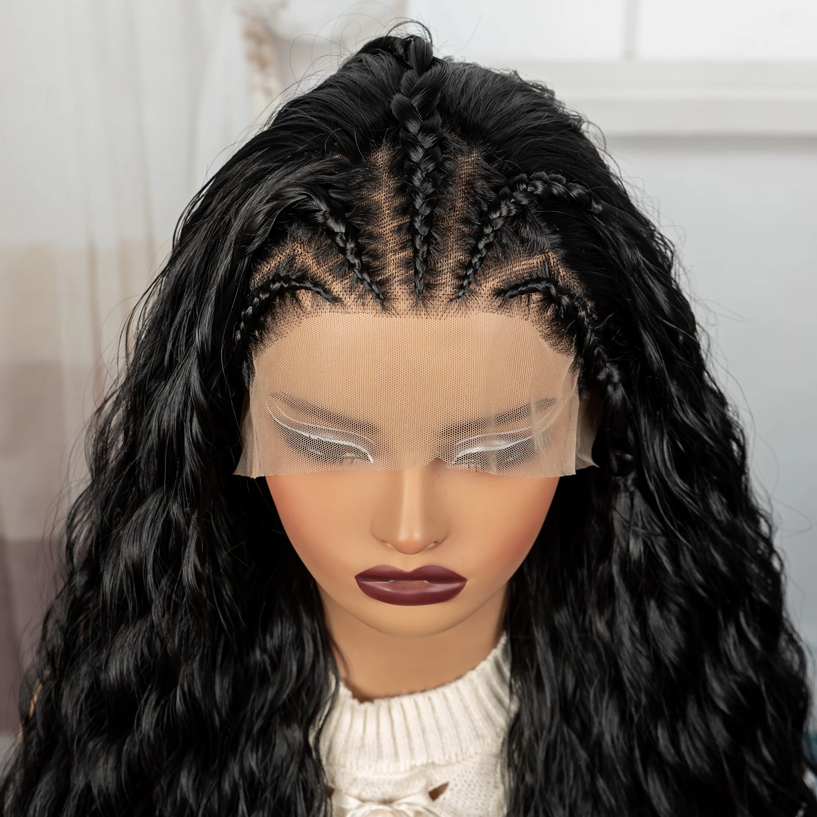 26 polegada natural ondulado perucas de cabelo com tranças cornrow sintético encaracolado peruca de cabelo brasileiro laço frontal onda de água perucas para mulher