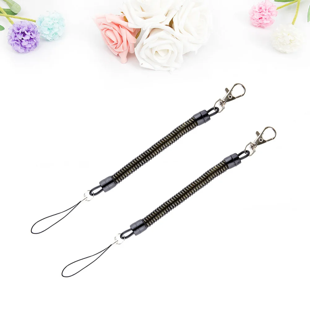 2 قطعة سلسلة المفاتيح حبل الربيع لفائف مطاطا سوار قابل للسحب مفتاح Fobs المنظم الأسود المفاتيح الربيع لفائف قابل للسحب حبل