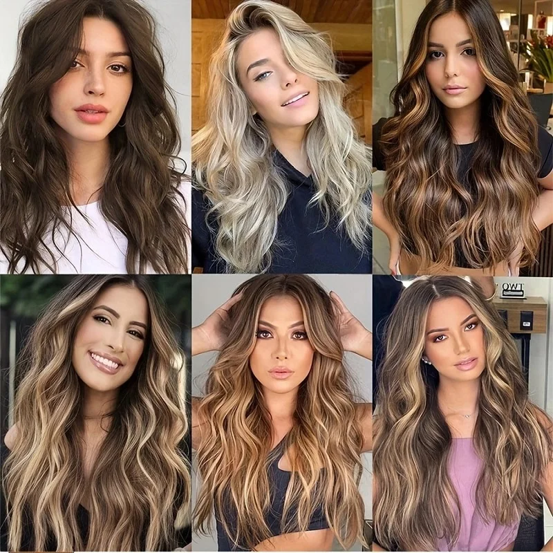 WIGSIN 22 Cal syntetyczne 6Pcs 16 Clilp długie perwersyjne kręcone włosy przedłużane czarno-brązowe blond włosy dla kobiet