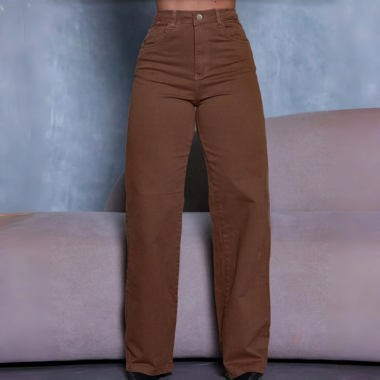 Brown Wide Leg Straight Pants Women New Trendy Cross Border jeans
