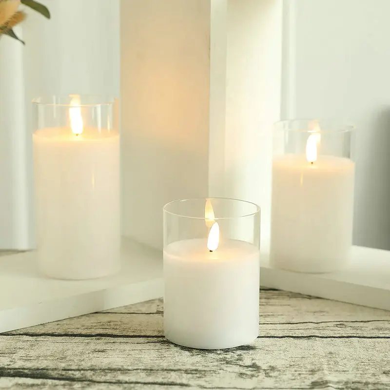 

Remote or Not Remote Golden/Clear/Grey Glass Candle 3D Wick Battery operated Led Pillar Candles Home Wedding Party Decoration