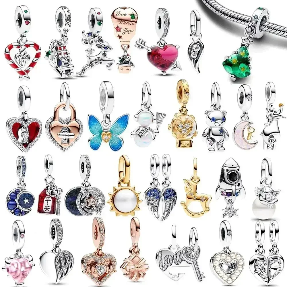 100% 925 Sterling Silver Pendant Heart Charms Love Mom Family Tree Beads Fit Original Bracelet Jewelry Gifts For Women