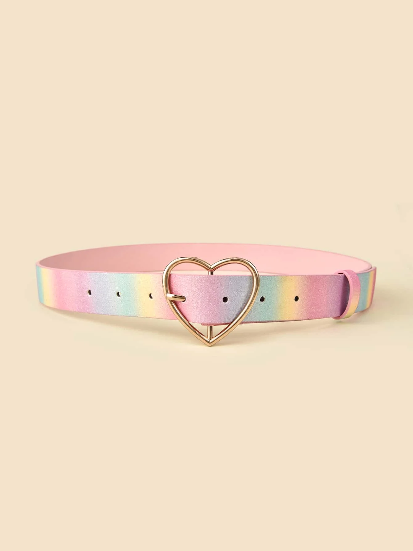 Women\'s Hot Sale Fashion Sweet Glitter Rainbow Glitter PU Leather Love Buckle and Round Buckle Belt