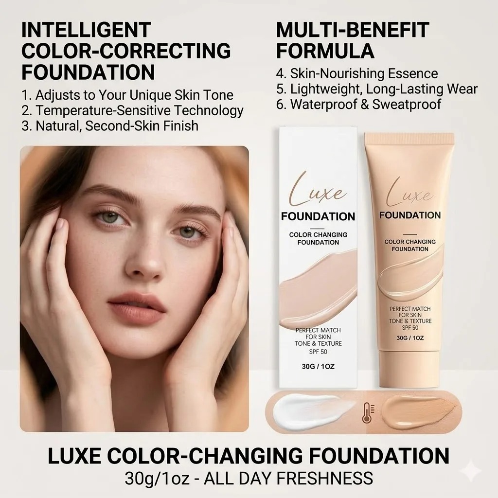 Luxuriöse Farbwechselnde Foundation Wasserfest Volle Abdeckung Makellose Matte Basis Make-up Temperaturkontrolle Flüssig SPF50 30ml