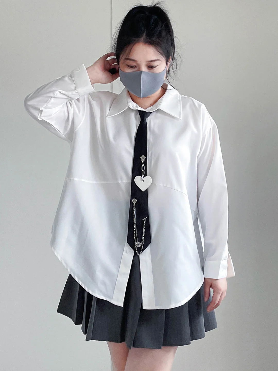 

plus Size Loose Long Sve White irt Faionable Belly Covering College Sle Women's Premium Clothing Breathable Skin-Fri...