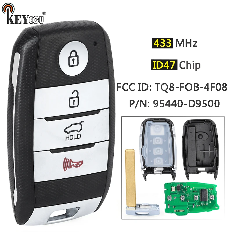 

KEYECU FSK 433,92 МГц NCF2971X/ID47 95440-G5000 TQ8-FOB-4F08 Smart 4-кнопочный дистанционный брелок без ключа для Kia Niro 2017-2020
