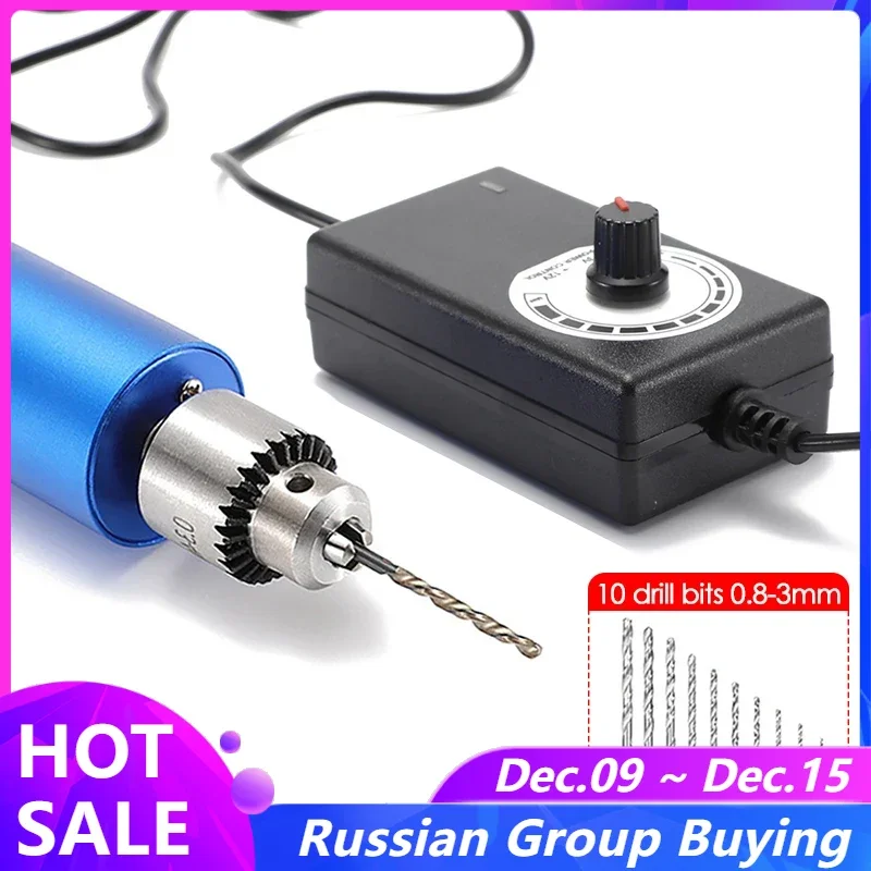 220V Mini Drill 385 Motor Variable Speed Electric Rotary Tool Brushless Grinder Engraver Cutting Polishing Power Electric Drill