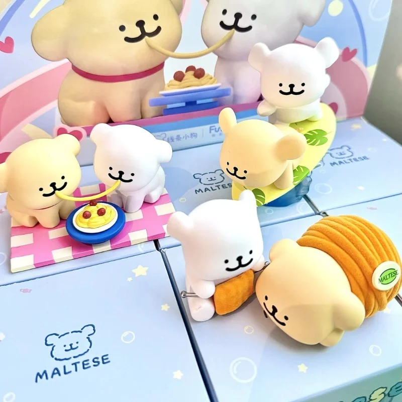 Maltese Happy Connect Series Blind Box Cute Dog Anime Figure Surprise Bag Maltese Action Doll Mystery Box Collection Gift Toy