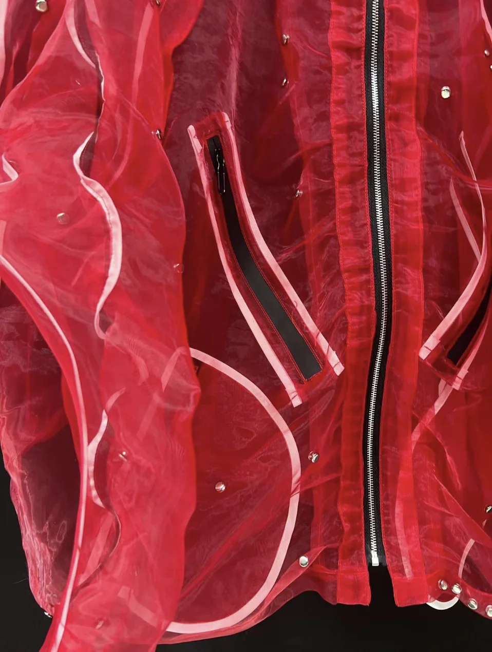 Street Personality Handsome Red Men Jacket Oversized Coat Heavy Industry Rivet Long Sleeve Thin Sunscreen Jacket Trendy Top