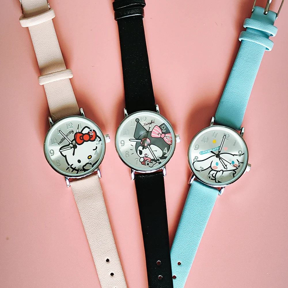 Sanrio Hello Kitty Watch Kuromi Cinnamoroll Cute Quartz Casual Waterproof WristWatch Women Girl Children Birthday Christmas Gift