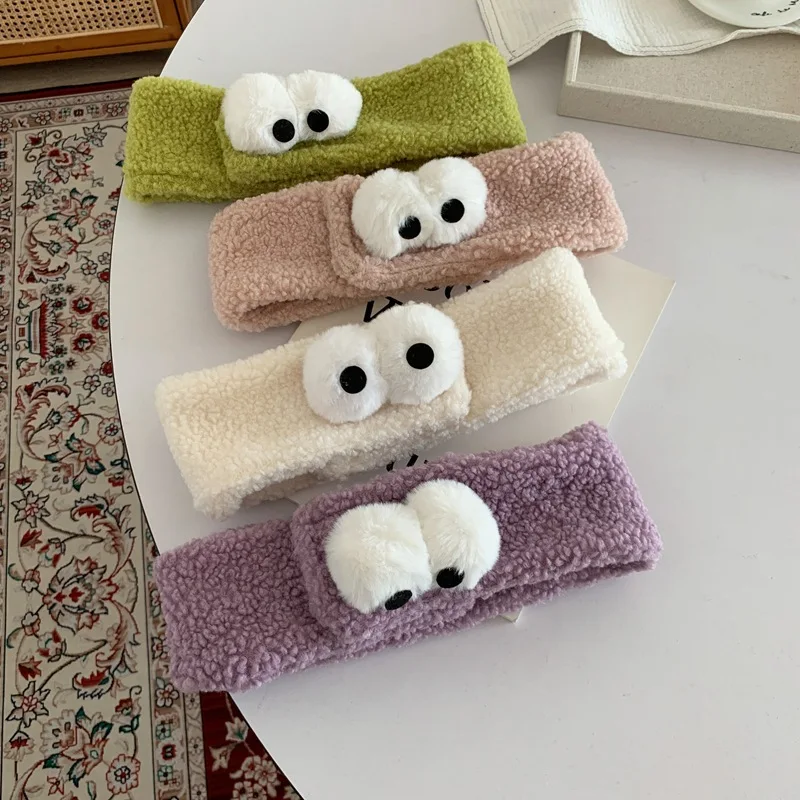 

Adjustable Velcro Makeup Headband Sherpa Fleece Cute Big Eyes Hair Band for Face Washing Non Slip Soft Cozy Stretchy Breathable