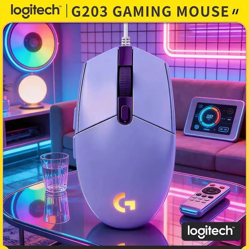 

Logitech G203 Gaming Mouse, USB Wired Connection, 8000 DPI, RGB Lighting, 6 Custom Buttons, Classic Design
