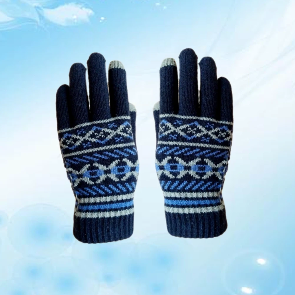 

1Pair Men's Warm Knitted Gloves Heavy Duty Soft Elastic Winter Handwear Touch Screen Function Ideal for Cold Weather Activities