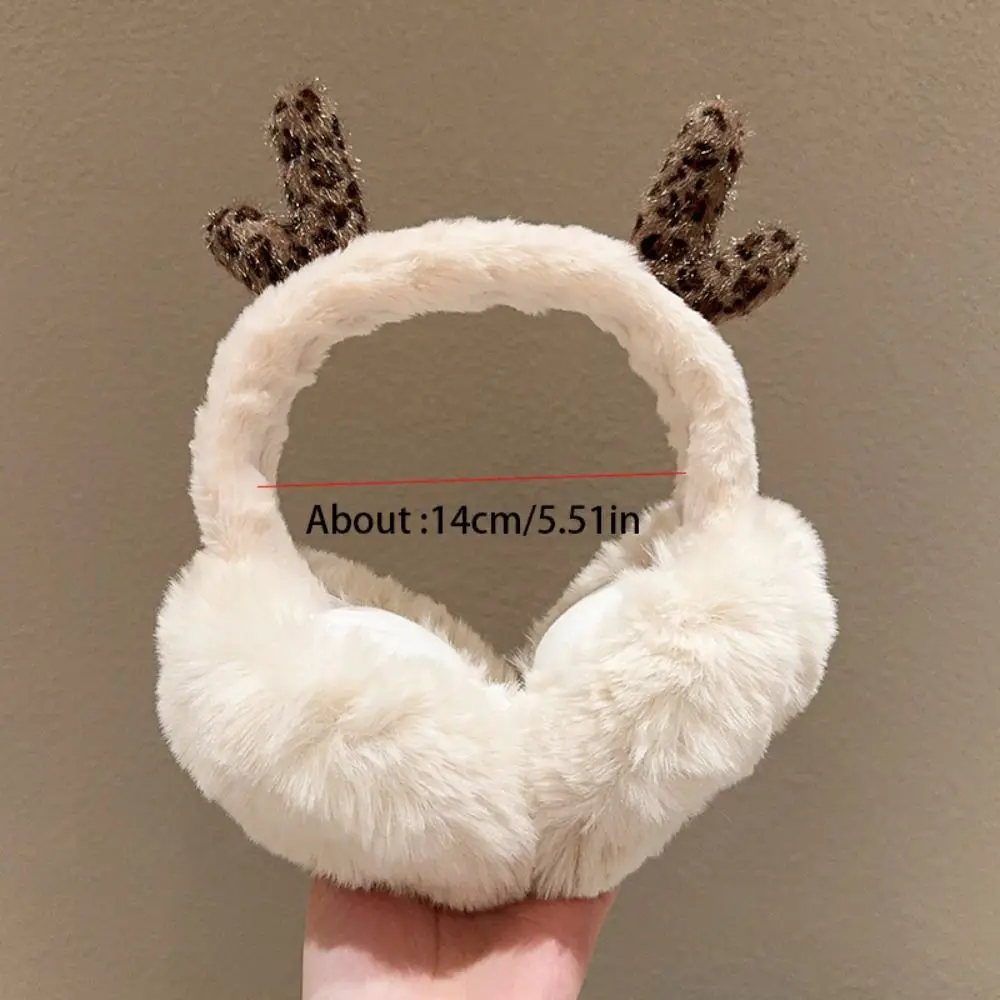 Cute Ear Cap Plush Earmuffs Leopard Print Deer Antler Winter Earmuffs Thicken Keep Warmer Imitation Fur Ear Cover Girl