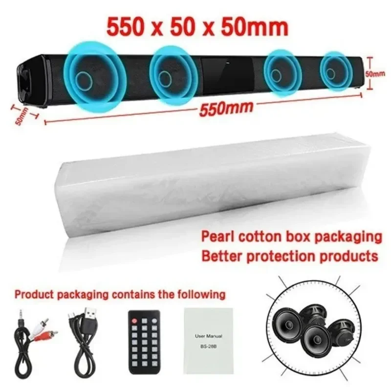 40W Bluetooth Speaker column High Power Portable Speaker TV SoundBar for Computer Music Center Boom Box with TF AUX USB radio