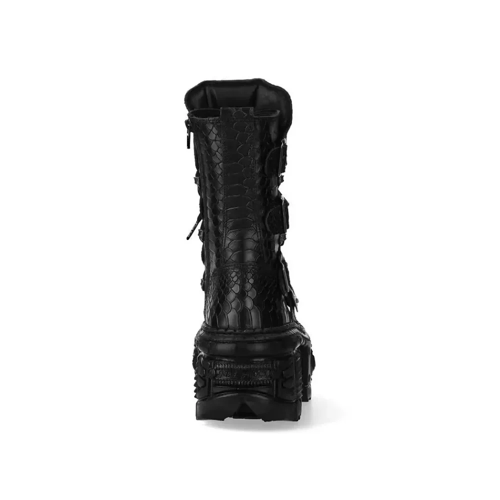 Men's Fashion Genuine Leather Motorcycle Boots Goth Skull Punk New Women Mid-calf Western Cowboy Boots Platform Metallic Boots