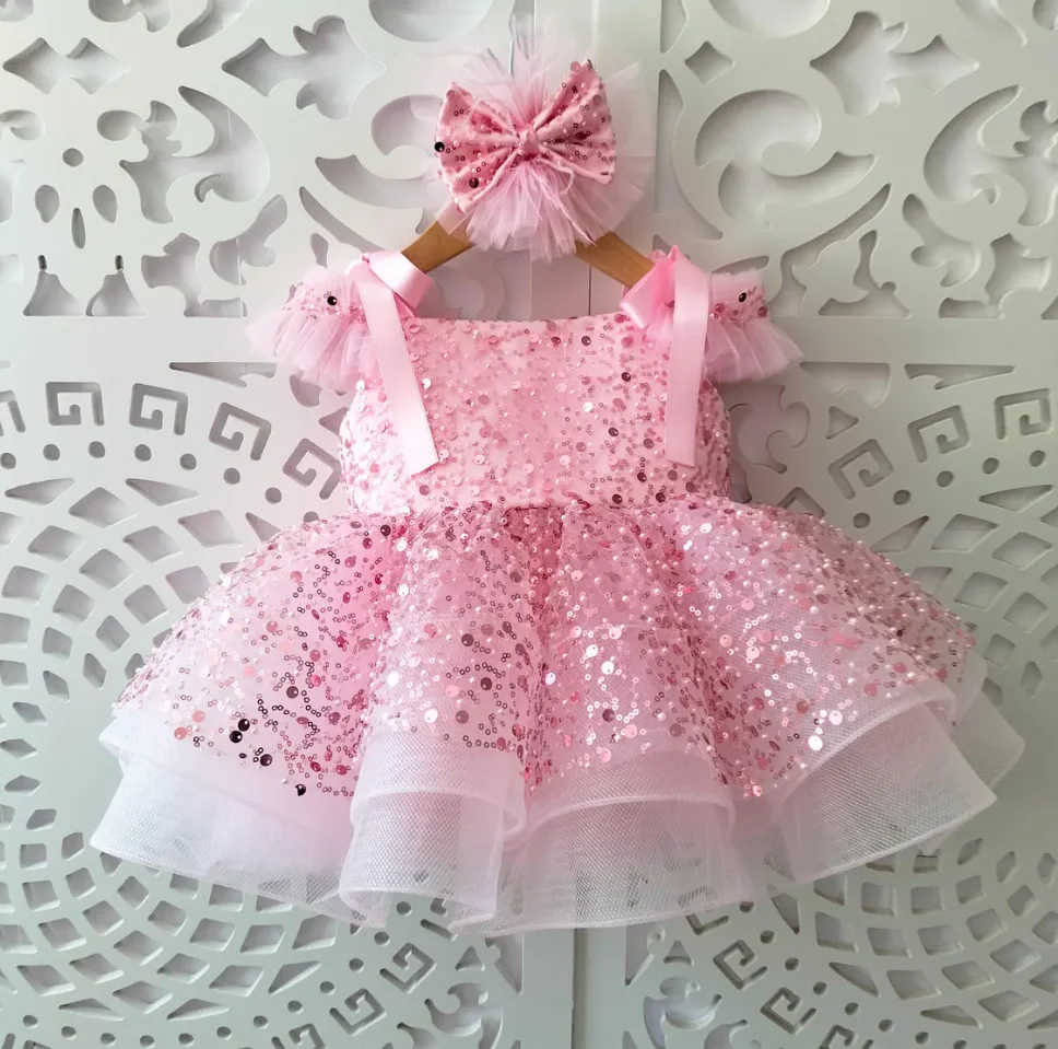 New Customizable Kids Princess Dresses Girls Puffy Sequined Christmas Birthday Party Gown Baby Tutu Vestidos Kid Gift