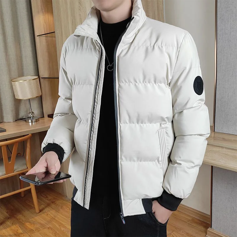 Winter New Men Thicken Down Cotton Parkas Casual Fashion Solid Windproof Stand Collar Zipper Cardigans Warm Long Sleeve Coats