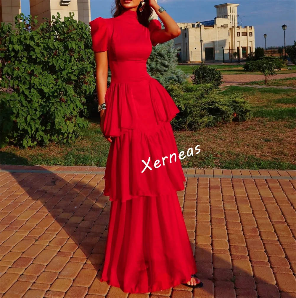 Customized Chiffon Tiered Lace-up High Collar Long Dresses Bespoke Occasion Prom Woman Elegant Party Wedding Sizes Available
