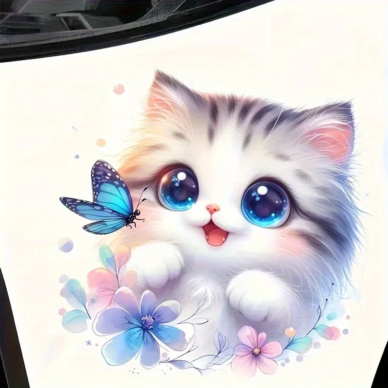 1 шт. виниловая наклейка с милым котенком и бабочкой-съемная самоклеящаяся наклейка для ноутбуков, автомобилей, скейтбордов |   Подарок любовнику кошек и природы