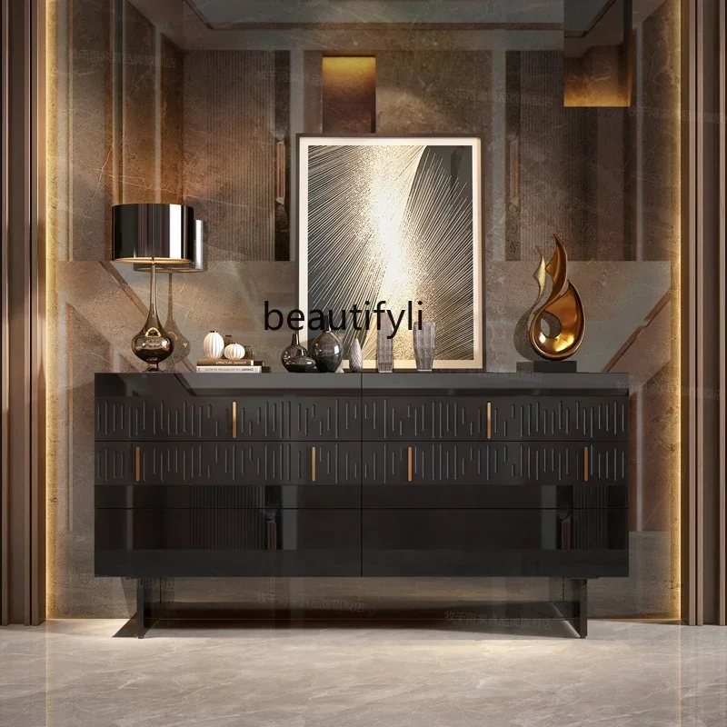 

Italian light luxury entrance chest, living room, storage glass decoration, master bedroom bedside cabinet
